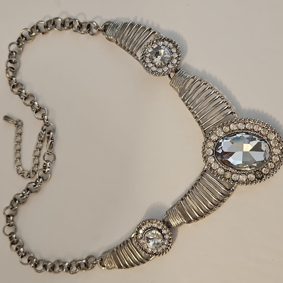 Silvertone with Large & Small Rhinestones on 18" Long Necklace - Picture 1 of 6